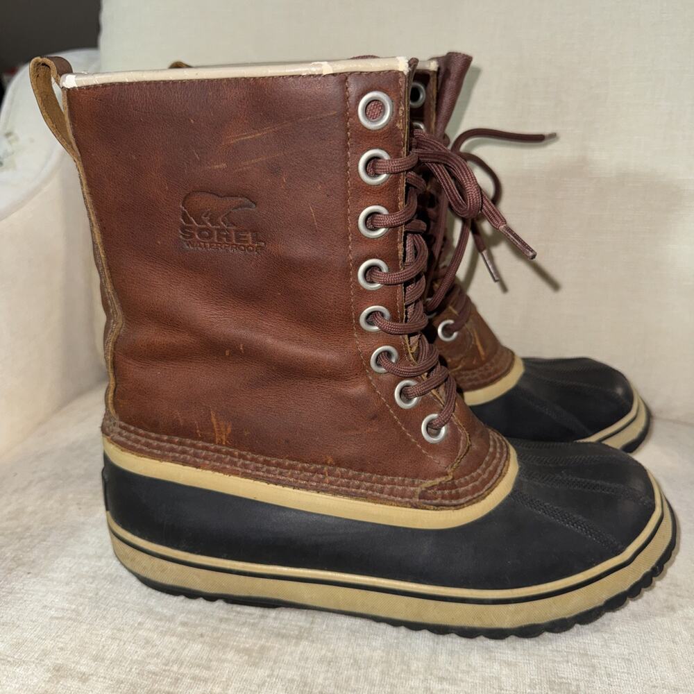 Sorel Womens 1964 Premium Duck Boot Brown Waterproof Leather NL1718-206 Size 7.5